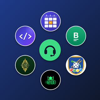 ZAK Apps Support logo: our app icons around a headset